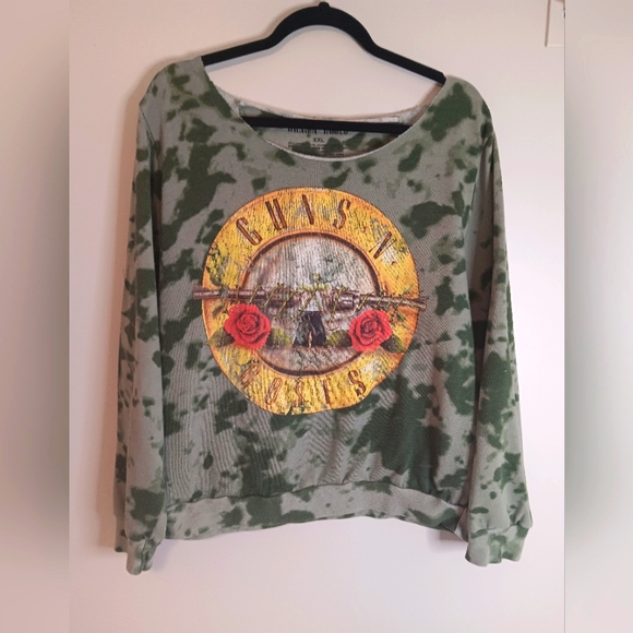 Guns N Roses Band Pullover Sweatshirt Top Sz XXL Green Tie Dye - Picture 1 of 3